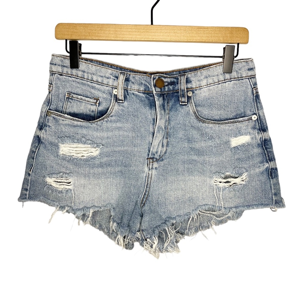 BLANK NYC The Barrow Distressed Vintage High Rise Cutoff Jean Shorts in Blue 28